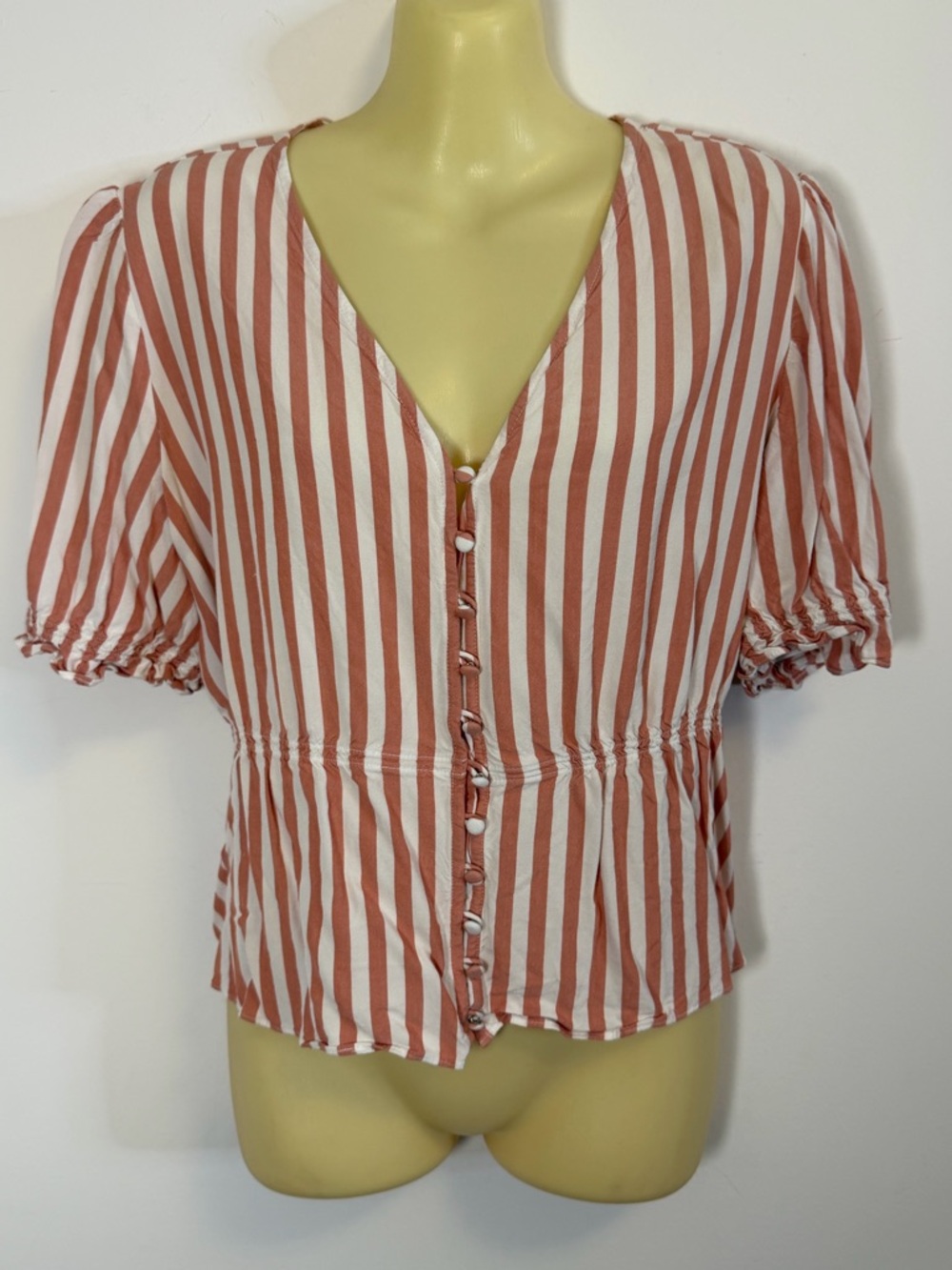 Madewell Striped Button-Front Top in Pink and White